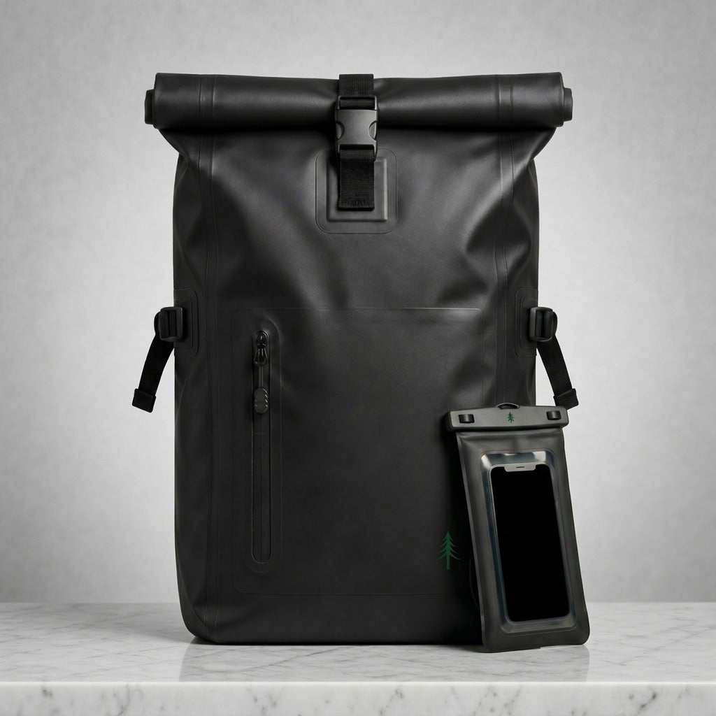 Robuster wasserfester Rucksack und Handytasche im komfortablen Set – Firona Dry Bundle für technische Exzellenz und höchste Funktionalität am Meer, auf Städtereise und immer dann im Alltag wenn es regnet. 