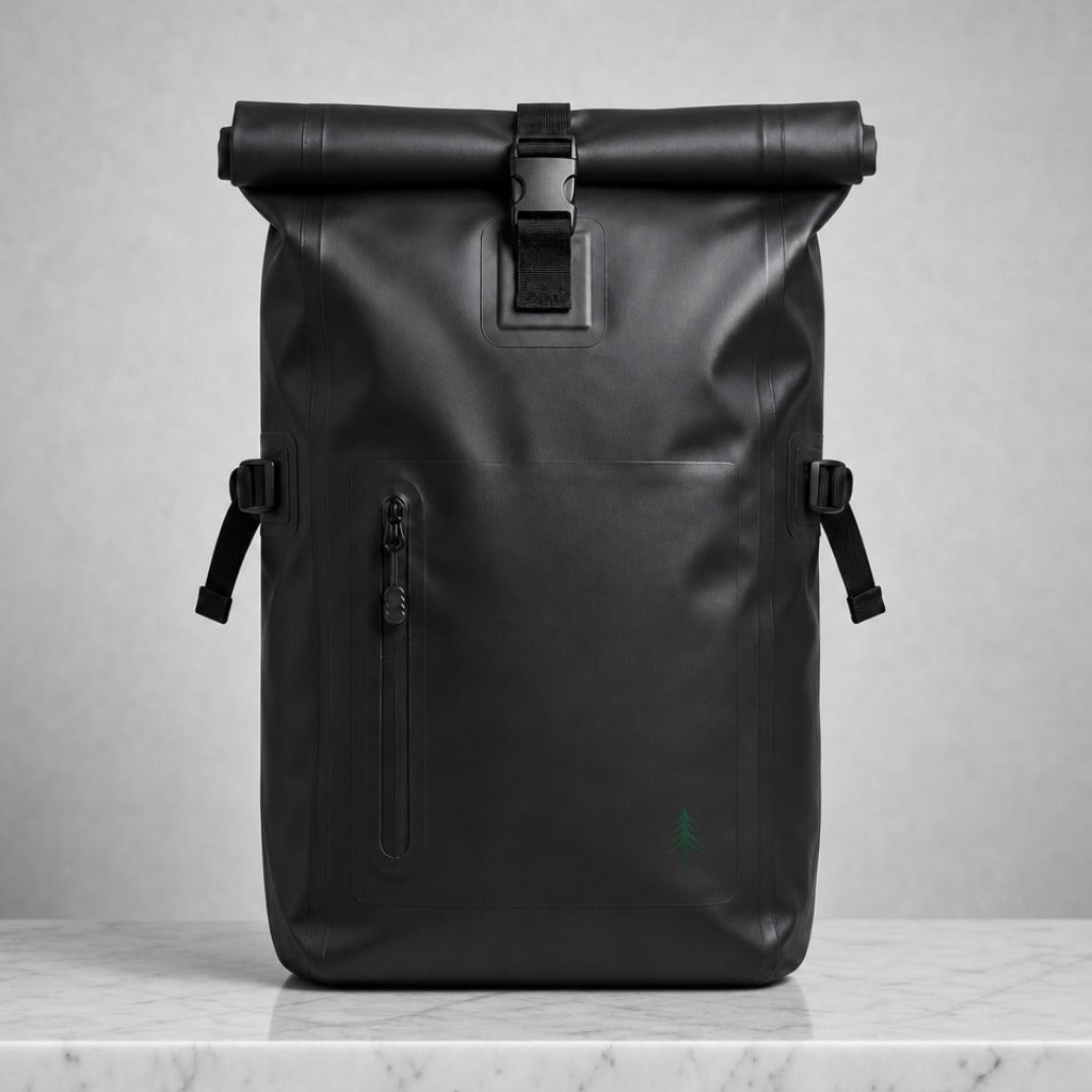 Minimalistischer wasserdichter Rucksack – Mattschwarzer Daypack für souveräne Städtereisende und Pendler von Firona mit radikalem Understatement.